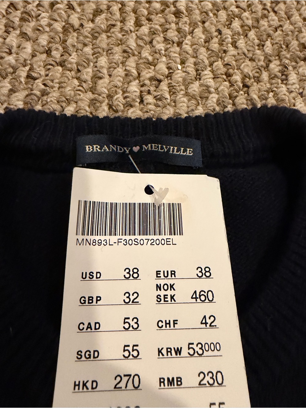 NWT Brandy Melville Navy Crewneck Pullover Sweater One Size